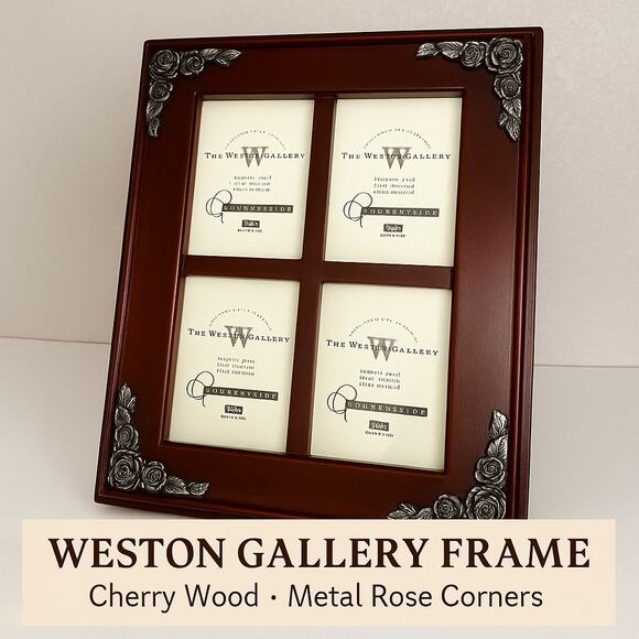 The Weston Gallery 4-Opening Wood Picture Frame – Cherry Finish with Metal Roses - Picture 2 of 8